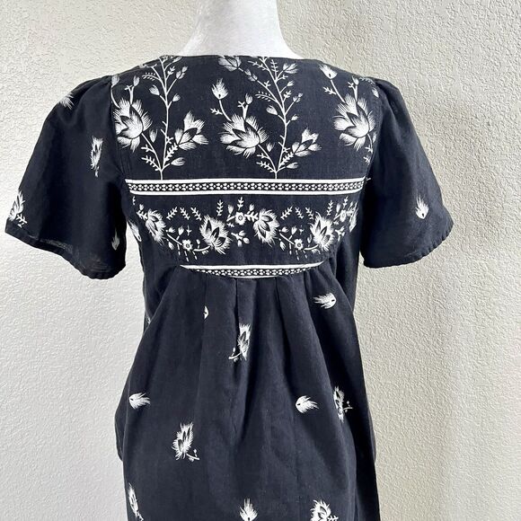 Vintage Loungees Small Black White Floral Mumu House Sleep Dress Kaftan Pockets - Picture 7 of 11